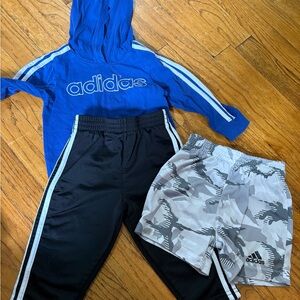 Adidas Kids Blue Hoodie Set and Black & Gray Shorts Set